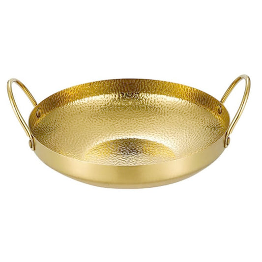 24 cm Copper/gold color plated metal serving bowl/wok with handles