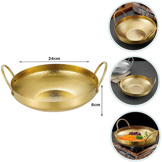 24 cm Copper/gold color plated metal serving bowl/wok with handles