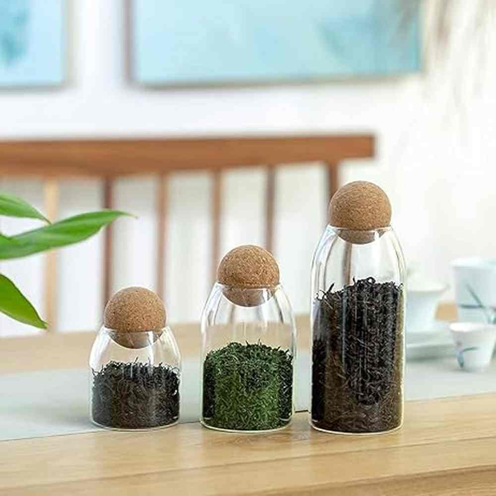 3 pcs Glass jar set with cork ball lid