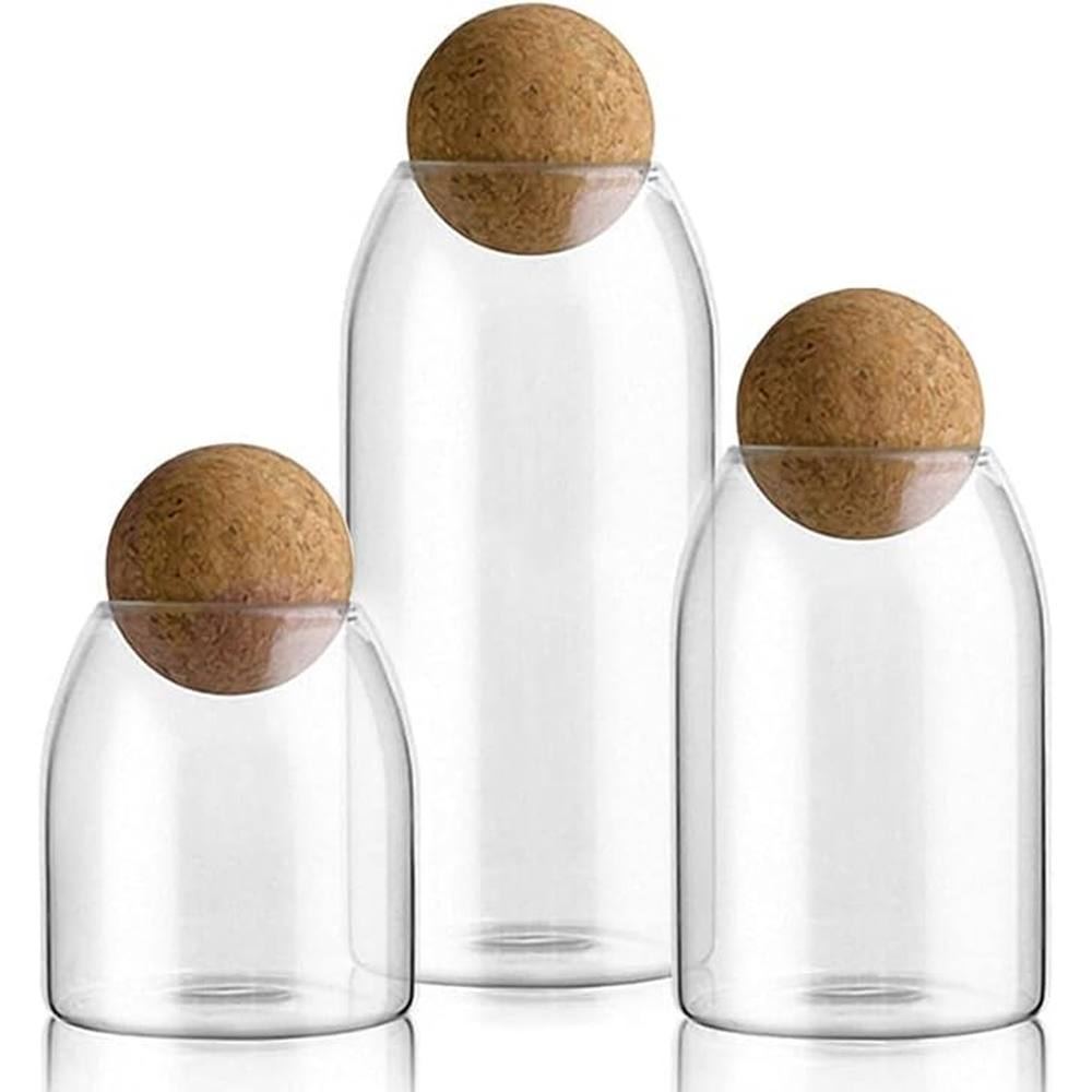 3 pcs Glass jar set with cork ball lid