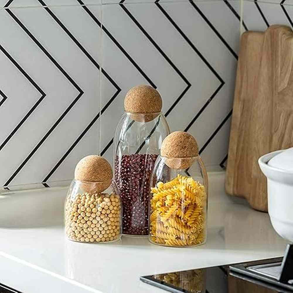 3 pcs Glass jar set with cork ball lid