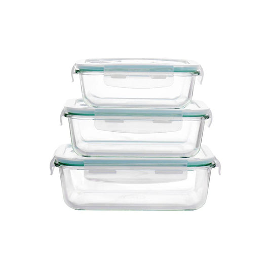 3 pcs Glass rectengular vacuum food storage box set