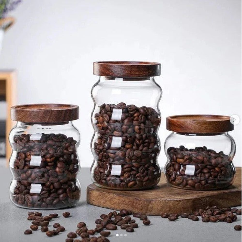 3 pcs glass jars with wooden lid