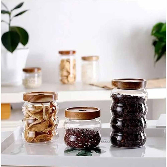 3 pcs glass jars with wooden lid