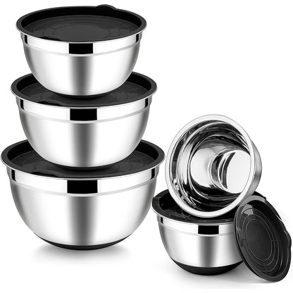 5 pcs stainless steel bowl set with cover