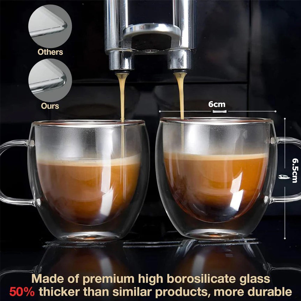 80 ml double wall glass espresso cup with handle 6 pcs set