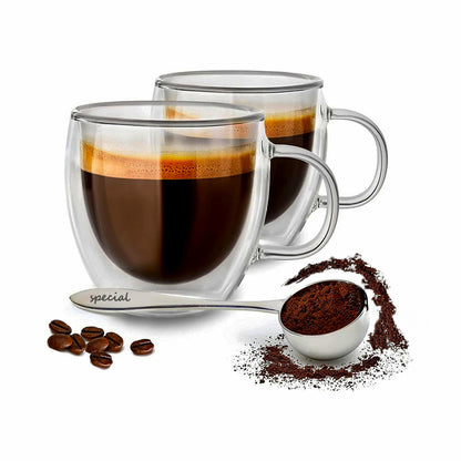 80 ml double wall glass espresso cup with handle 6 pcs set