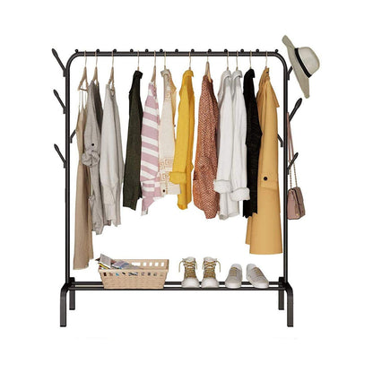 Single pole clothes hanging rack with wheels