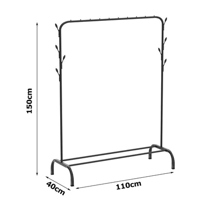 Single pole clothes hanging rack with wheels