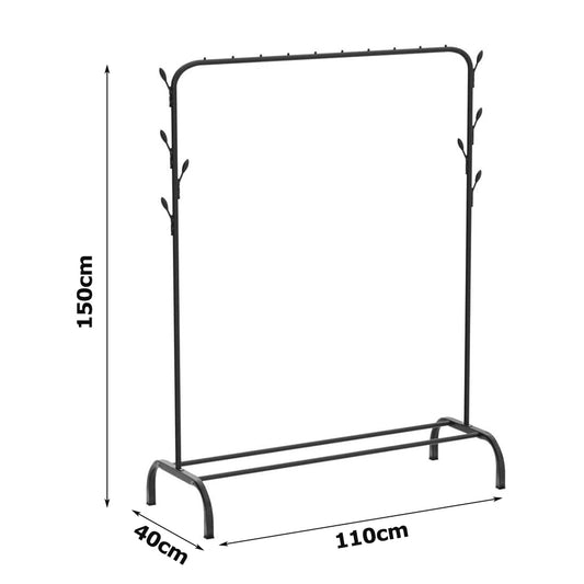 Single pole clothes hanging rack with wheels