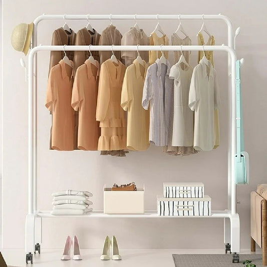 Double Pole clothes hanging rack with wheels