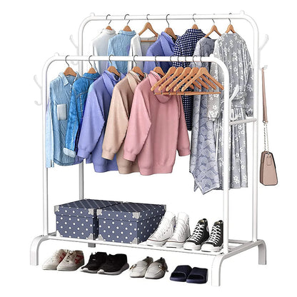 Double Pole clothes hanging rack with wheels