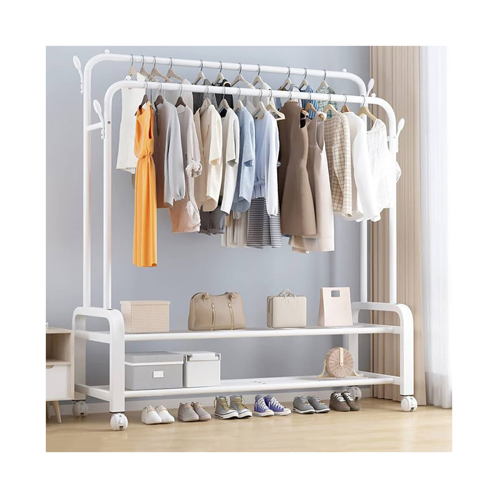 Double Pole double Layer clothes hanging rack with wheels